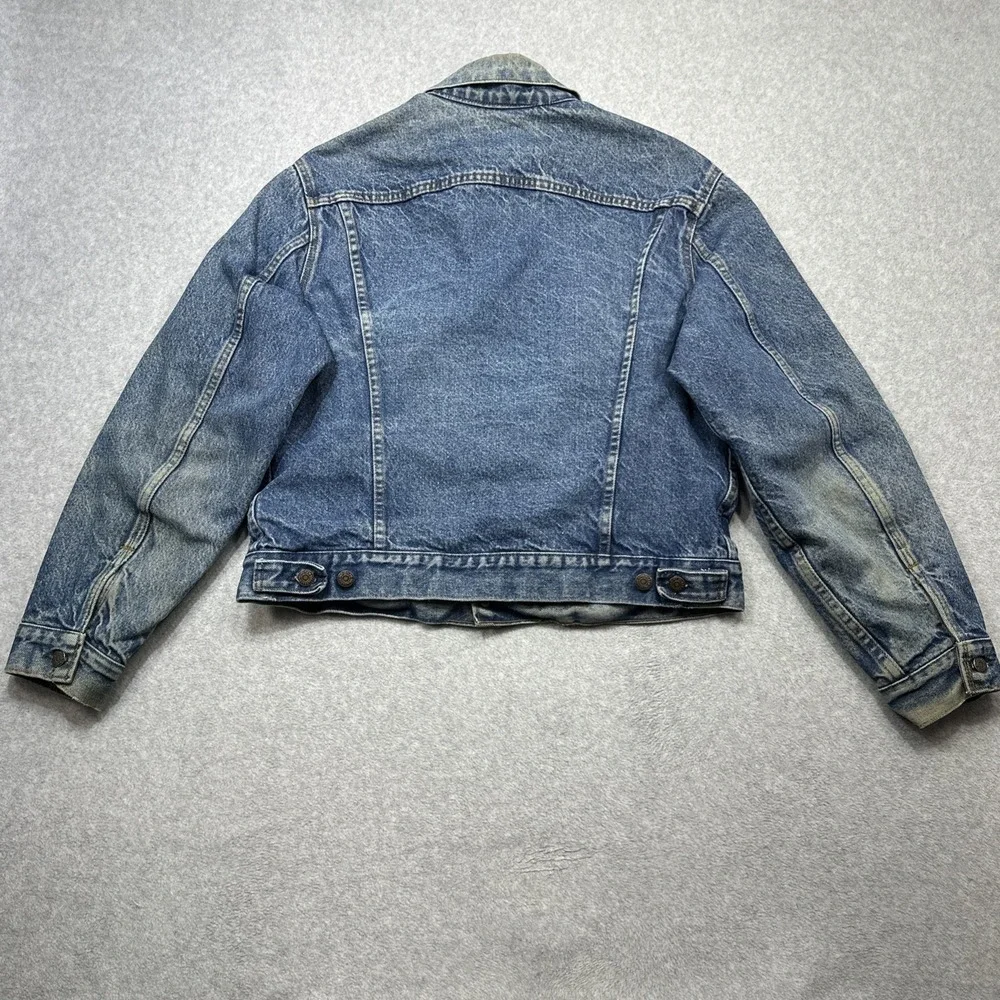 Vintage Levis Denim Jacket 44 Blue Trucker Type III Lined 1980s Distressed USA